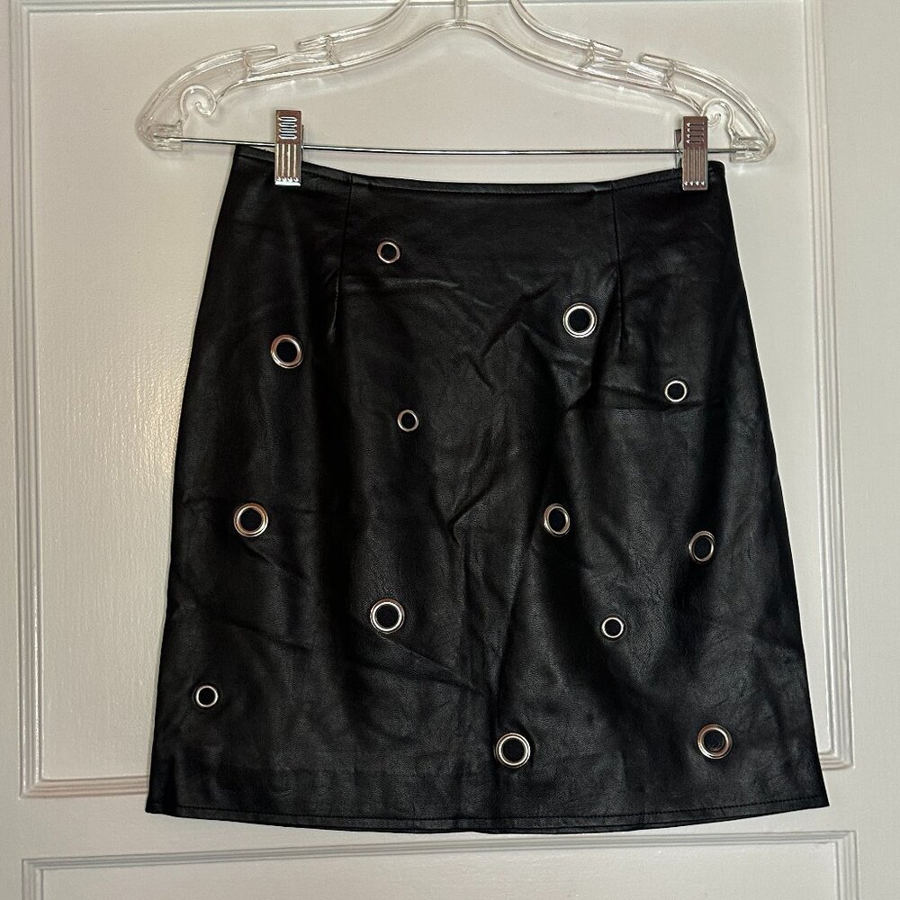 Silver Rivet Vegan Leather Mini Skirt - Size S